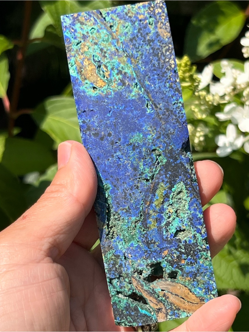 Azurite (4) slab with stand | crystal